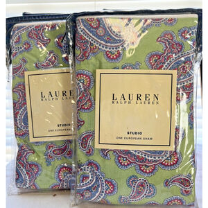 Ralph Lauren Studio Paisley European Pillow Shams Greenvale Green New Vintage